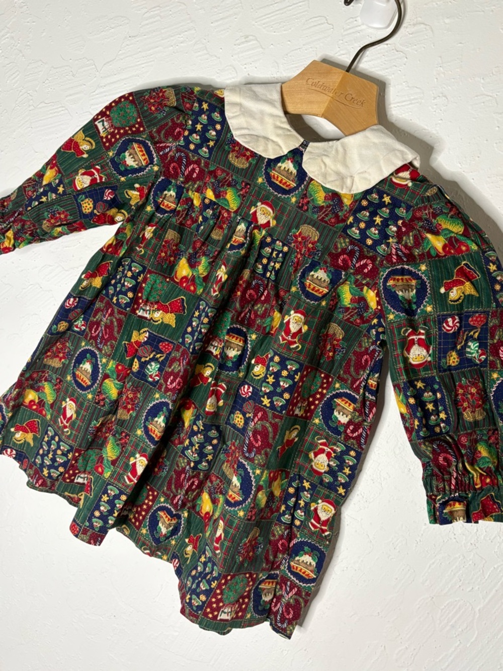 Vintage Toddler Girls Handmade Christmas Dress Size 4T/5T Patchwork White Collar